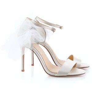 Bella Belle Elise Ivory Ankle Strap Tulle Bow Heels